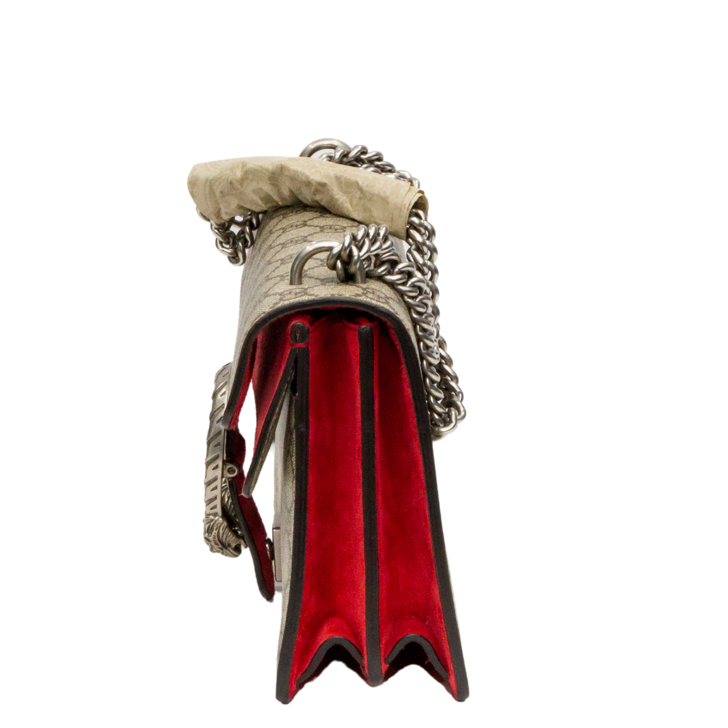 GUCCI DIONYSUS GG COATED CANVAS SUEDE RED SHOULDER BAG