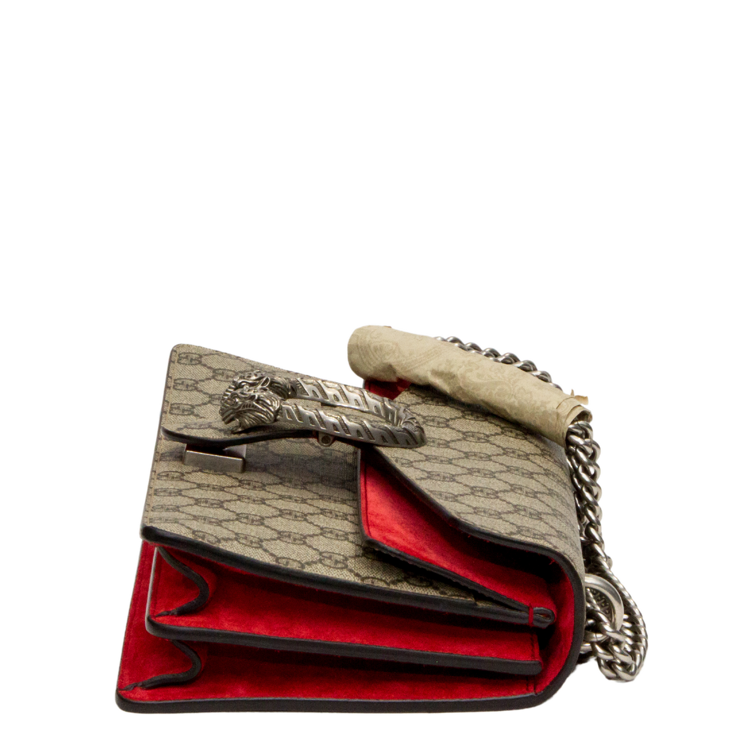 GUCCI DIONYSUS GG COATED CANVAS SUEDE RED SHOULDER BAG