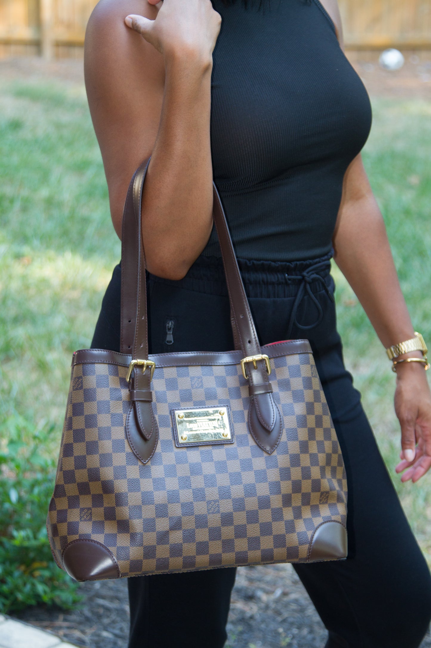 LOUIS VUITTON DAMIER EBENE CANVAS HAMPSTEAD MM SHOULDER BAG CA2037