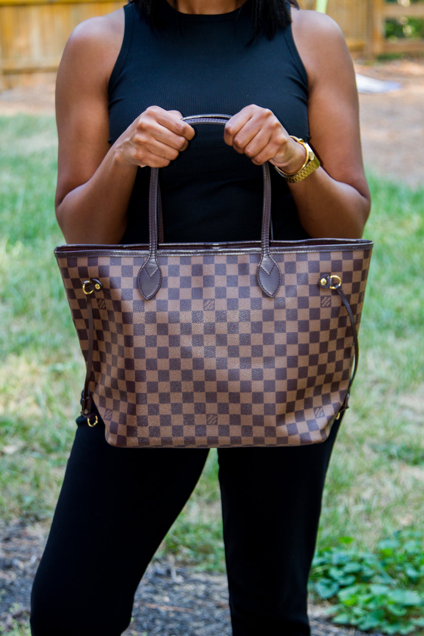 LOUIS VUITTON DAMIER EBENE CANVAS NEVERFULL MM TOTE BAG AR2144