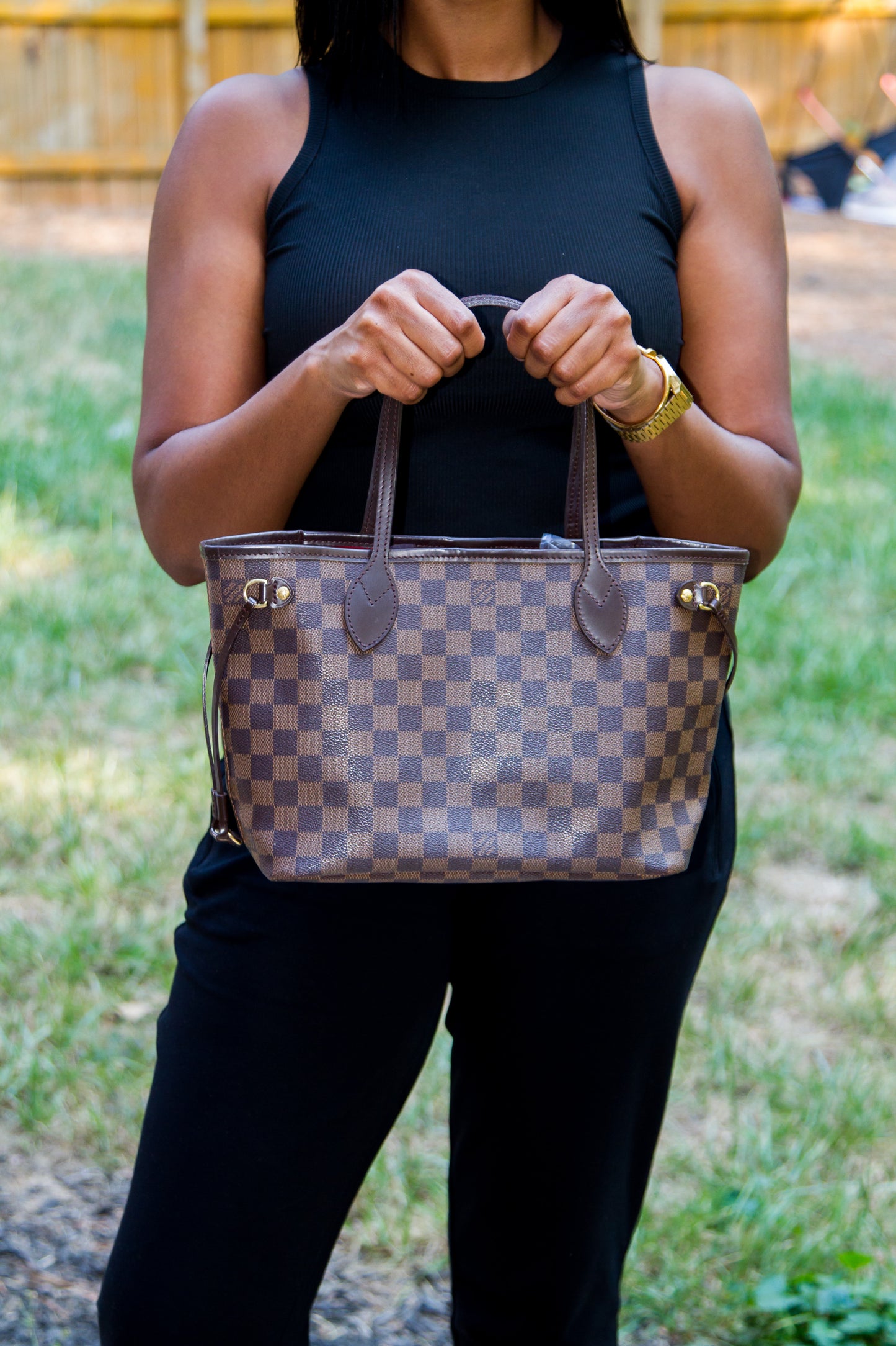 LOUIS VUITTON DAMIER EBENE CANVAS NEVERFULL PM TOTE BAG V12141