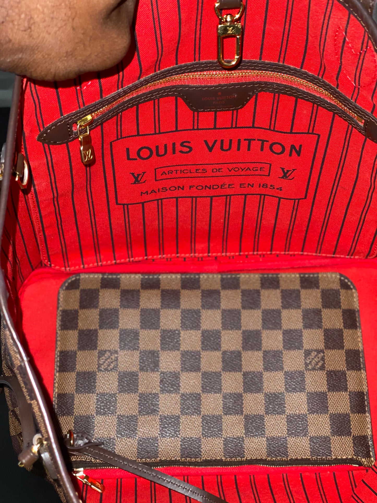 LOUIS VUITTON DAMIER EBENE CANVAS NEVERFULL MM TOTE BAG AR2144